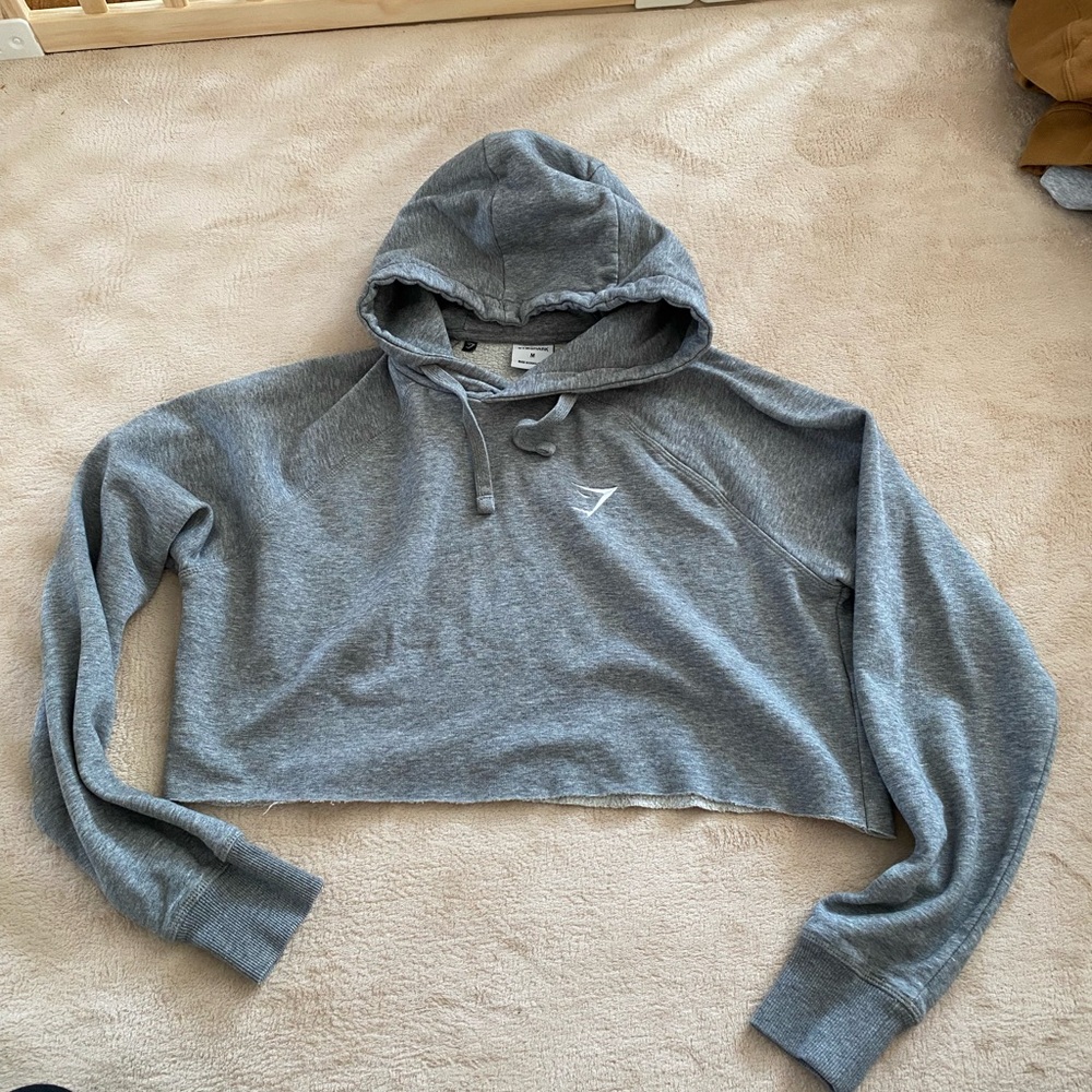 Gymshark Heather Gray Cropped Hoodie Raw Hem